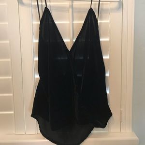 Olivaceous black halter velvet top